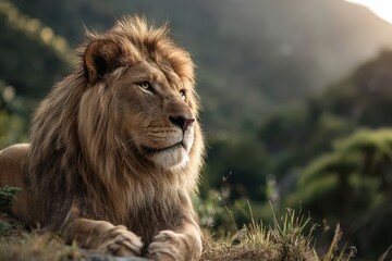 Fototapeta premium Majestic lion with a flowing mane banner