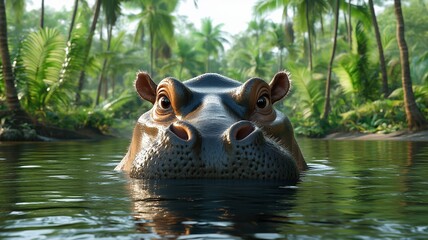 Fototapeta premium Hippopotamus Wild Animal Portrait In A Natural Environment