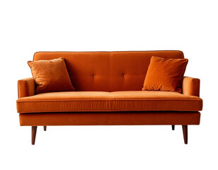 Sofa orange-brown soft retro 70s on transparent background PNG.