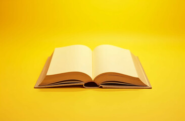 An open book on a yellow background