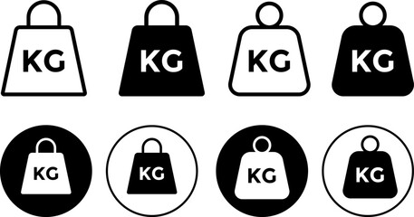 Weight heavy kg icon set. Heavy weight measurement icons. shipping and load indication sign. Equipment indicator in physical training
