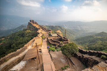 Pratapgad fort situated in Sahyadri mountain range in Mahabaleshwar, Maharashtra, India