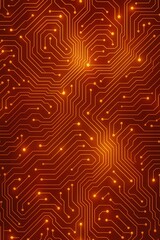 Glowing Circuit Board Pattern, Futuristic Orange Technology Background.