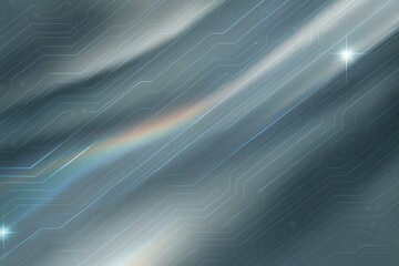 Futuristic Blue Circuit Board Background with Rainbow Light and Star Glow.