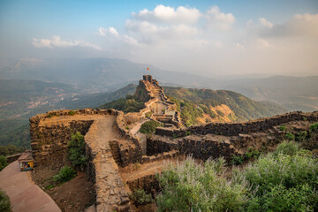 Pratapgad fort situated in Sahyadri mountain range in Mahabaleshwar, Maharashtra, India