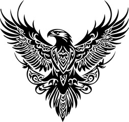 Obraz premium eagle with wings spread, fierce tribal lines, silhouette style for vinyl sticker, tattoo design