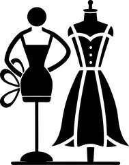 black dress with Dressmaker model vector icon. stock illustration illustration  black and white , white background 