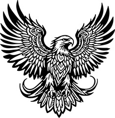 Obraz premium eagle with wings spread, fierce tribal lines, silhouette style for vinyl sticker, tattoo design