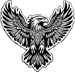Obraz premium eagle with wings spread, fierce tribal lines, silhouette style for vinyl sticker, tattoo design