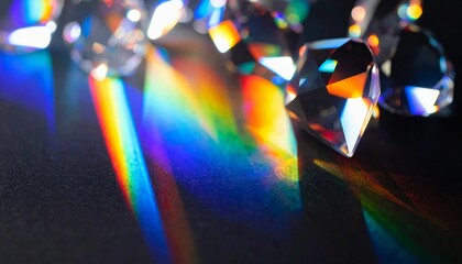 虹彩にきらめくダイヤモンド　光のプリズムが描く幻想的な輝き　宝石の屈折や反射が美しく表現された幻想的なシーン