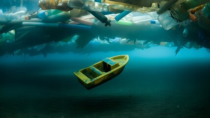 A yellow boat in the water