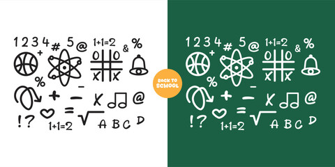Collection of icon elements for back to school themed school doodles