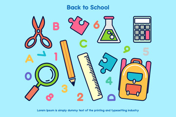 Set of education vector icon elements in colored hand drawn style