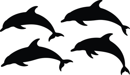 Dolphin silhouette collection ocean marine life simple aquatic mammal illustration