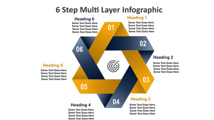 6 Step Multi Layer Infographic Template – Interlocked Business Cycle Chart. Fully Editable SVG for PowerPoint, Web, Illustrator, and most vector-based applications. 