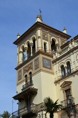 Exterior of Hotel Alfonso XIII in summer, Seville, Andalusia, Spain