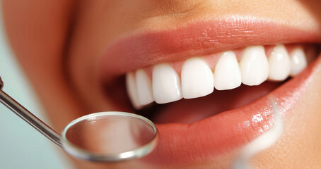Smiling female patient receives professional dental examination