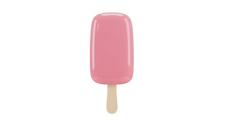A pink popsicle on a wooden stick, isolated on a white background.