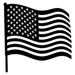 Waving american flag silhouette with stars and stripes