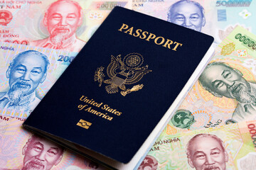 American passport on Vietnamese  Dong