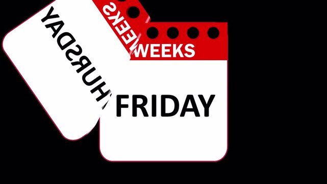 Calendar animation of week, Days animation video from monday to sunday with transparent background. Week Calendar animation with alpha channel , Calendar animation of week days.