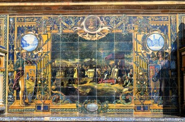 ile painting, Spanish Square (Plaza de Espana), Seville, Andalusia, Spain