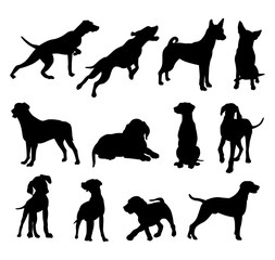 collection of dog silhouettes in various poses