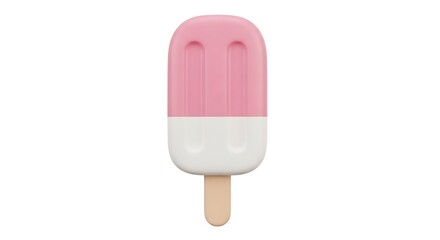 A pink and white popsicle on a wooden stick, rendered in a 3D style against a white background.