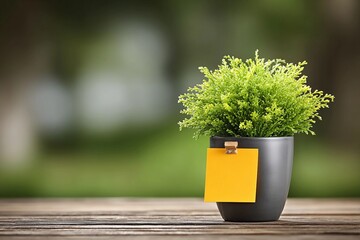 Potted plant with bright note in garden setting on a sunny day