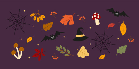 Naklejka premium Halloween,Autumn, Thanksgiving day trendy backgrounds with beautiful leaves. Abstract vector templates poster, invitation, flyer, cover, banner, postcard, brochure, social media, sale, advertising