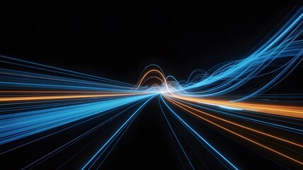 Dynamic Data Streams: Abstract lines of vibrant light flow across a dark background, representing the dynamic movement of digital information and the seamless connectivity of modern technology.