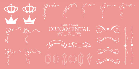 Elegant minimalist hand-drawn ornamental. Flirty vintage style. Line art element for invitations, cards, banners, feminine branding with a soft coquette aesthetic