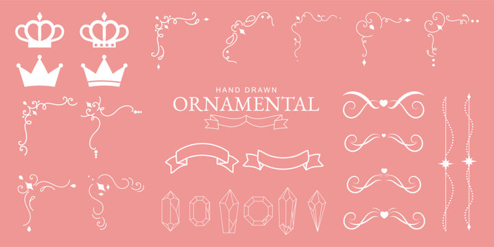 Elegant minimalist hand-drawn ornamental. Flirty vintage style. Line art element for invitations, cards, banners, feminine branding with a soft coquette aesthetic
