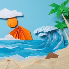 Origami landscape of a tropical