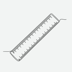 Scratched ruler isolated on white background with thin outline design  