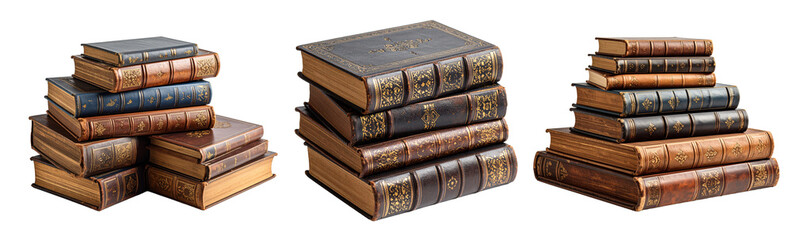 Stack of Vintage Books Isolated on White Background

