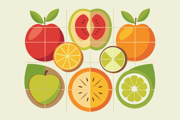 Vibrant fruit collage a mid century modern design