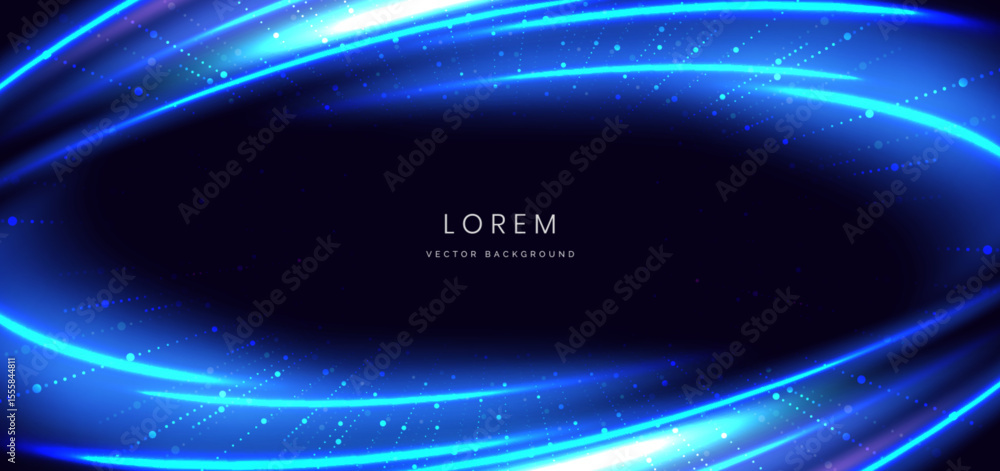 Canvas Prints futuristic blue curved rays glowing on black background with lighting effect and sparkle.