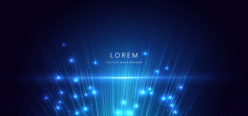 Scene glownig blue light with lighting effect and sparkle on dark blue background.