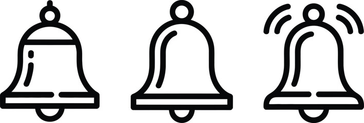 Simple black and white bell icon set ringing notification collection