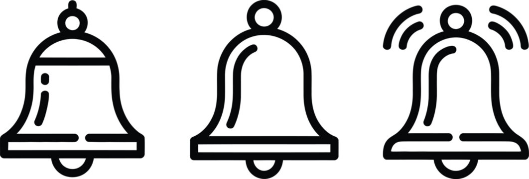 Simple black and white bell icon set ringing notification collection