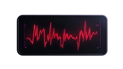 Smart ECG monitor with heart rhythm graph, Transparent background, PNG file