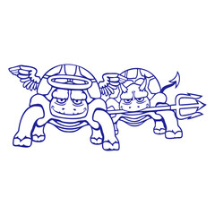 2 Turtles Conscience Team Devil Angel Evil Good Isolated Vector Graphic Design Illustration
