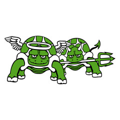 2 Turtles Conscience Team Devil Angel Evil Good Isolated Vector Graphic Design Illustration

