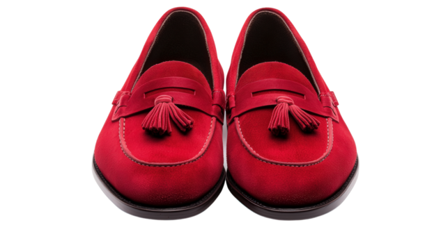 Red tassel loafers in suede, Transparent background, PNG file