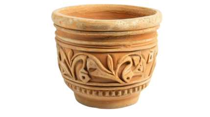 Roman pottery cup with relief decoration, Transparent background, PNG file