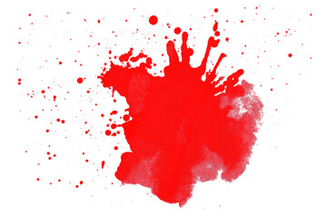 Bright red watercolor or ink stains with watercolor marks. Brush strokes and splashes of watercolor are set on a transparent background.