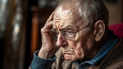 Elderly European Man with Glasses Showing Emotional Distress and Fatigue