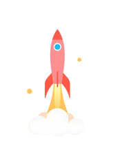 Flat Design Rocket Launch Vector Illustration: Space Ship Icon for Startup, Business Growth, Innovation, and Technology Concepts on White Background
