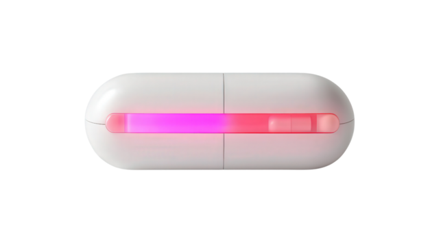 Smart pill dispenser with LED indicators, Transparent background, PNG file